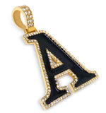 Load image into Gallery viewer, 14K Yellow Gold Letter 'A' Initial Diamond Enamel Pendant 2 CTW
