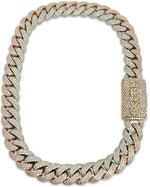 Load image into Gallery viewer, 14K Two-Tone White Gold &amp; Rose Gold VS 1 Diamond Cuban Necklace Micro-Pave "Flower Setting"
