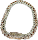 Load image into Gallery viewer, 14K Two-Tone White Gold &amp; Rose Gold VS 1 Diamond Cuban Necklace Micro-Pave "Flower Setting"
