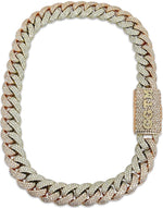 Load image into Gallery viewer, 14K Two-Tone White Gold &amp; Rose Gold VS 1 Diamond Cuban Necklace Micro-Pave "Flower Setting"
