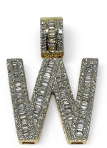 Load image into Gallery viewer, 14K Yellow Gold Custom Letter "W" Baguette Diamond Pendant 2.16 CTW
