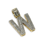 Load image into Gallery viewer, 14K Yellow Gold Custom Letter "W" Baguette Diamond Pendant 2.16 CTW
