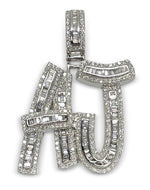 Load image into Gallery viewer, Custom "AJ" Baguette Diamonds 14k White Gold Pendant 7 CTW
