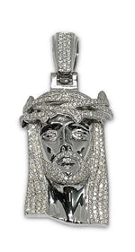 Load image into Gallery viewer, 14K White Gold VS 1 Diamond Jesus Head Pendant 6 CTW
