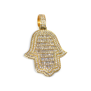 Men's 14K Yellow Gold Baguette Diamond Hamsa Pendant