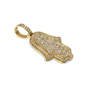 Men's 14K Yellow Gold Baguette Diamond Hamsa Pendant