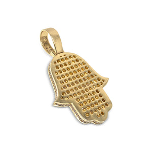 Men's 14K Yellow Gold Baguette Diamond Hamsa Pendant
