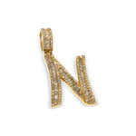 Load image into Gallery viewer, 14K Yellow Gold Custom Letter "N" Baguette Diamond Pendant 3 CTW
