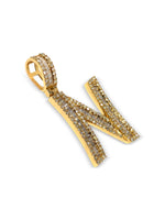 Load image into Gallery viewer, 14K Yellow Gold Custom Letter "N" Baguette Diamond Pendant 3 CTW
