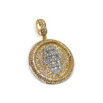 Load image into Gallery viewer, Two-Tone 14k White and Yellow Gold Baguette Diamond Hamsa Medallion Pendant

