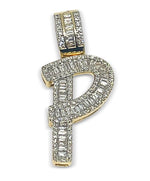 Load image into Gallery viewer, VS1 Baguette Letter "P" Diamond 14K Yellow Gold Pendant 2 CTW
