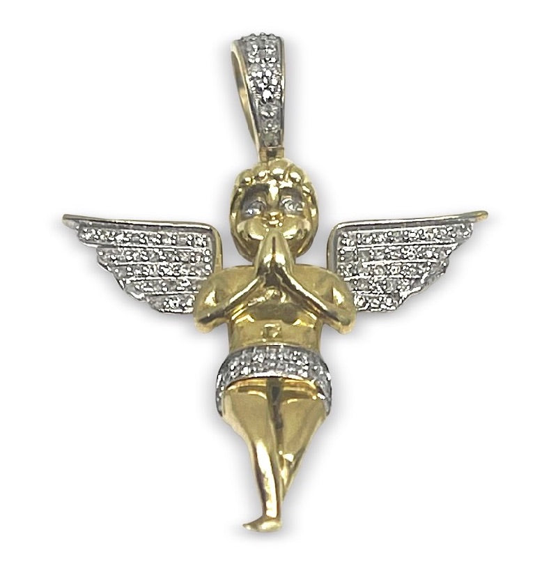 Custom Angel VS1 Diamond 14K Yellow Gold Pendant 1 CTW