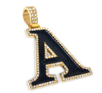 Load image into Gallery viewer, 14K Yellow Gold Letter 'A' Initial Diamond Enamel Pendant 2 CTW
